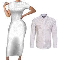 Samoa Lotu Tamaiti Couples Matching Short Sleeve Bodycon Dress and Long Sleeve Button Shirt White Sun Day Beauty Hibiscus Ver02 LT9 White - Polynesian Pride