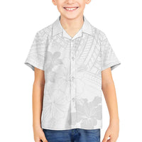 Samoa Lotu Tamaiti Family Matching Long Sleeve Bodycon Dress and Hawaiian Shirt White Sun Day Beauty Hibiscus Ver02 LT9 Son's Shirt White - Polynesian Pride