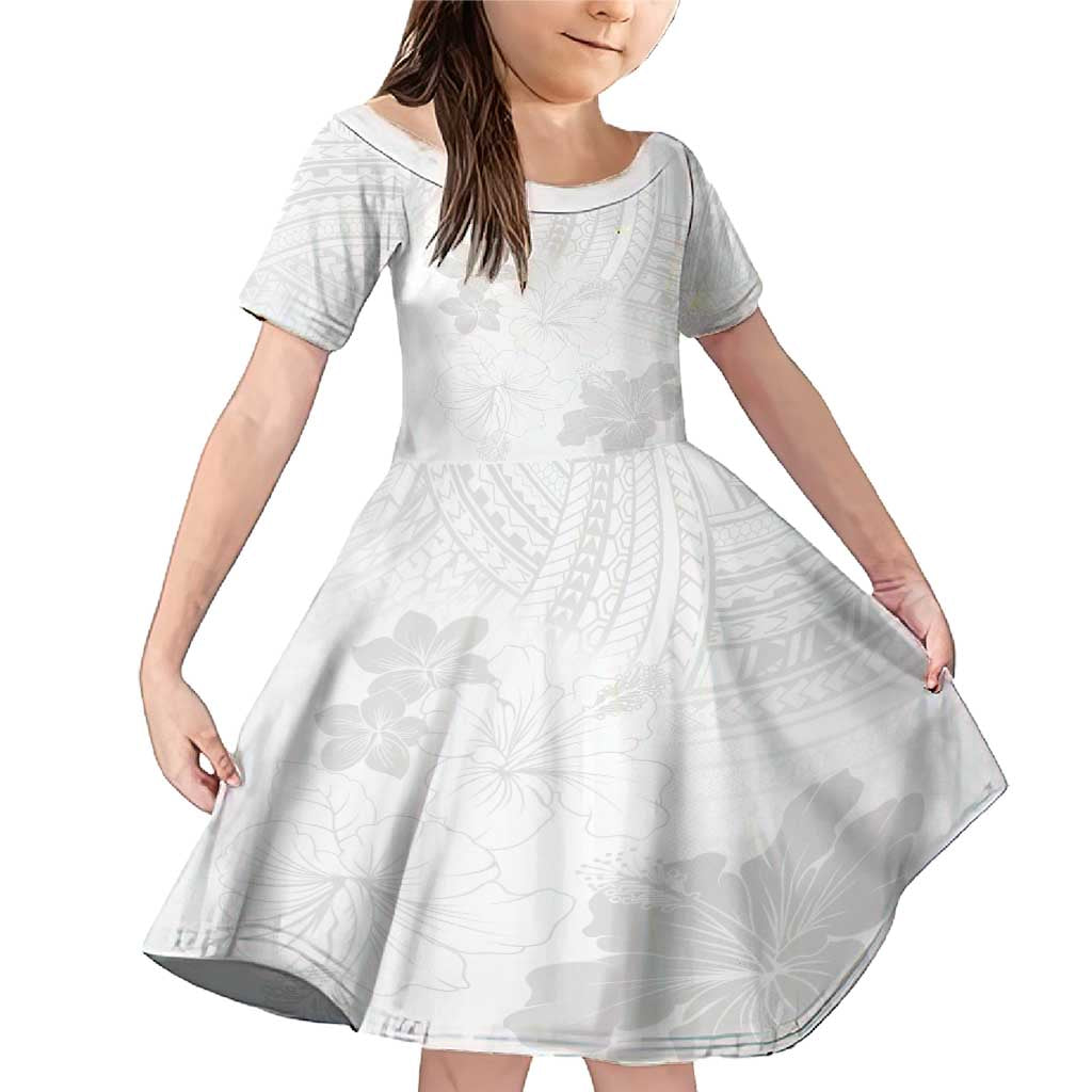 Samoa Lotu Tamaiti Family Matching Mermaid Dress and Hawaiian Shirt White Sun Day Beauty Hibiscus Ver02 LT9 Daughter's Dress White - Polynesian Pride