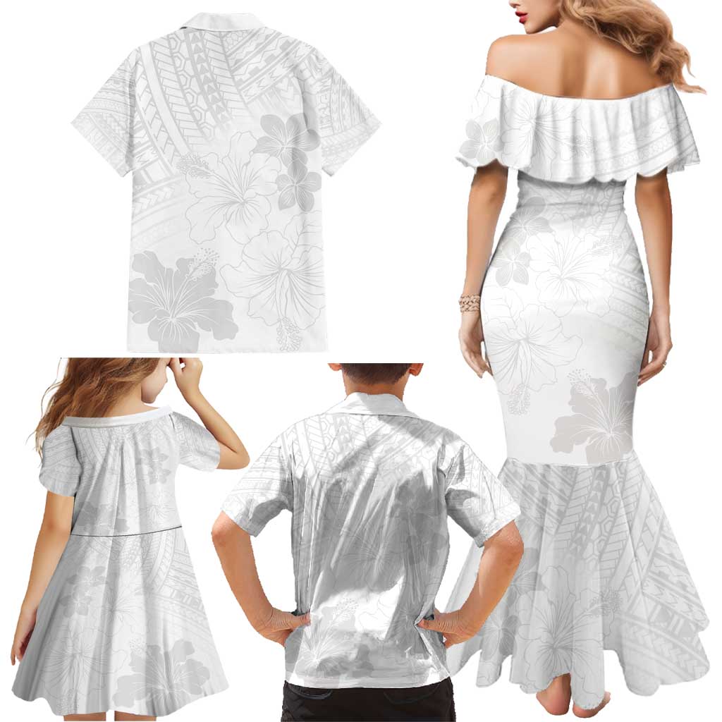Samoa Lotu Tamaiti Family Matching Mermaid Dress and Hawaiian Shirt White Sun Day Beauty Hibiscus Ver02 LT9 - Polynesian Pride