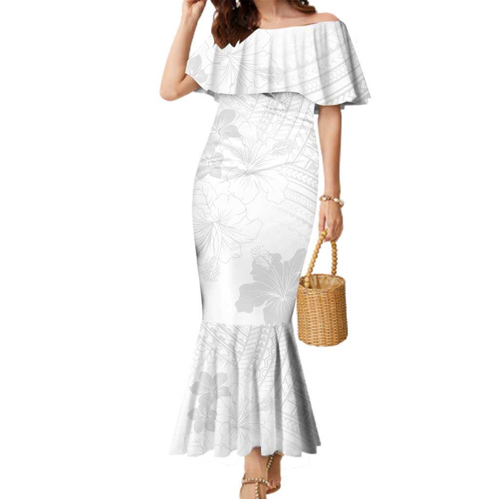 Samoa Lotu Tamaiti Family Matching Mermaid Dress and Hawaiian Shirt White Sun Day Beauty Hibiscus Ver02 LT9 Mom's Dress White - Polynesian Pride