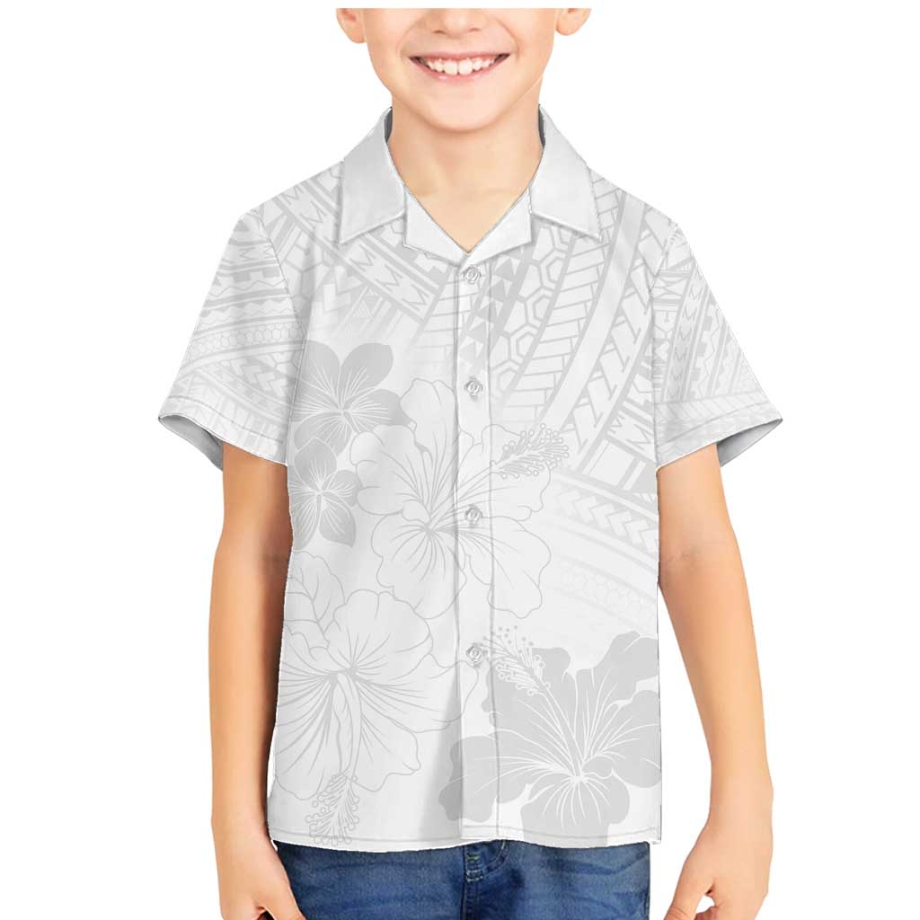 Samoa Lotu Tamaiti Family Matching Mermaid Dress and Hawaiian Shirt White Sun Day Beauty Hibiscus Ver02 LT9 Son's Shirt White - Polynesian Pride