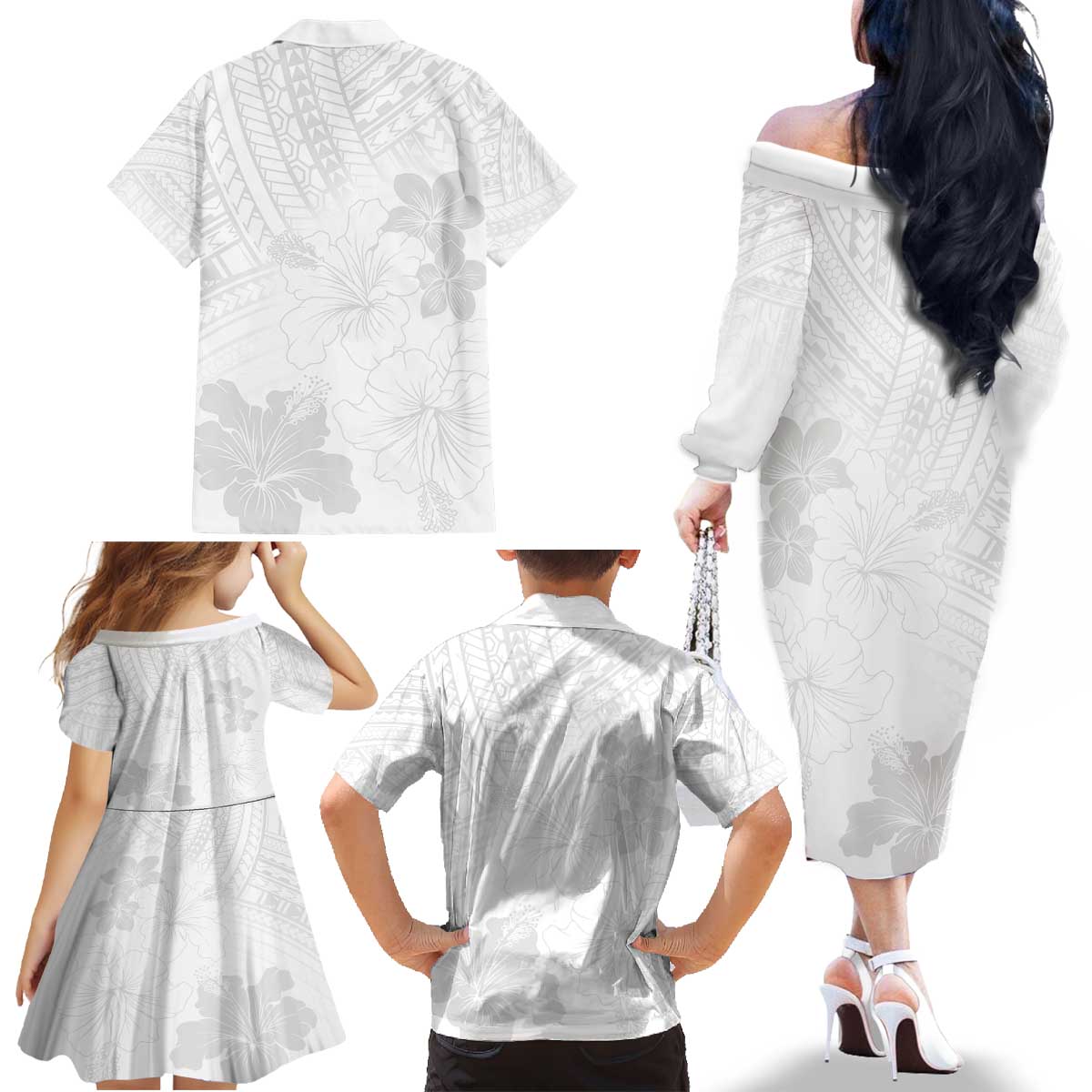 Samoa Lotu Tamaiti Family Matching Off The Shoulder Long Sleeve Dress and Hawaiian Shirt White Sun Day Beauty Hibiscus Ver02 LT9 - Polynesian Pride