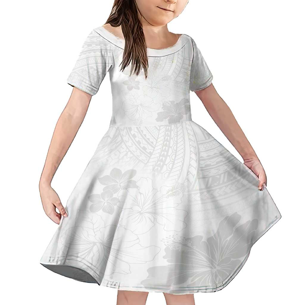 Samoa Lotu Tamaiti Family Matching Off Shoulder Maxi Dress and Hawaiian Shirt White Sun Day Beauty Hibiscus Ver02 LT9 Daughter's Dress White - Polynesian Pride