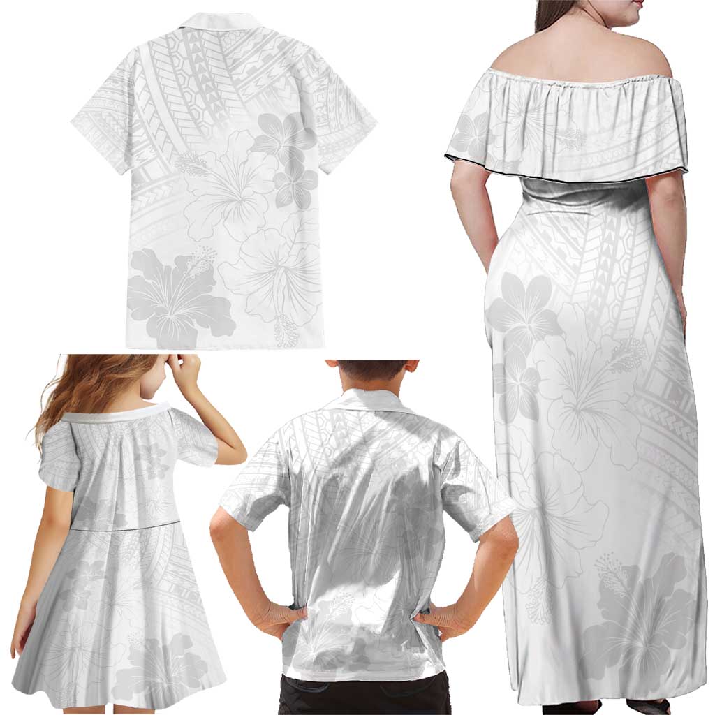 Samoa Lotu Tamaiti Family Matching Off Shoulder Maxi Dress and Hawaiian Shirt White Sun Day Beauty Hibiscus Ver02 LT9 - Polynesian Pride