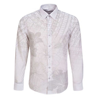 Samoa Lotu Tamaiti Family Matching Off Shoulder Maxi Dress and Hawaiian Shirt White Sun Day Beauty Hibiscus Ver02 LT9 Dad's Shirt - Long Sleeve White - Polynesian Pride