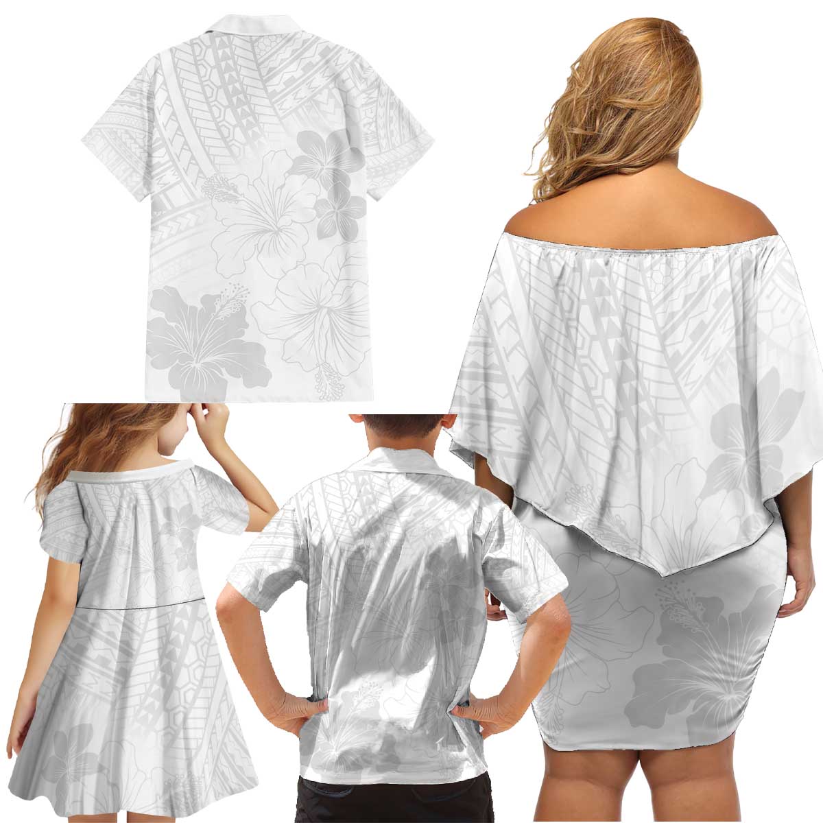 Samoa Lotu Tamaiti Family Matching Off Shoulder Short Dress and Hawaiian Shirt White Sun Day Beauty Hibiscus Ver02 LT9 - Polynesian Pride