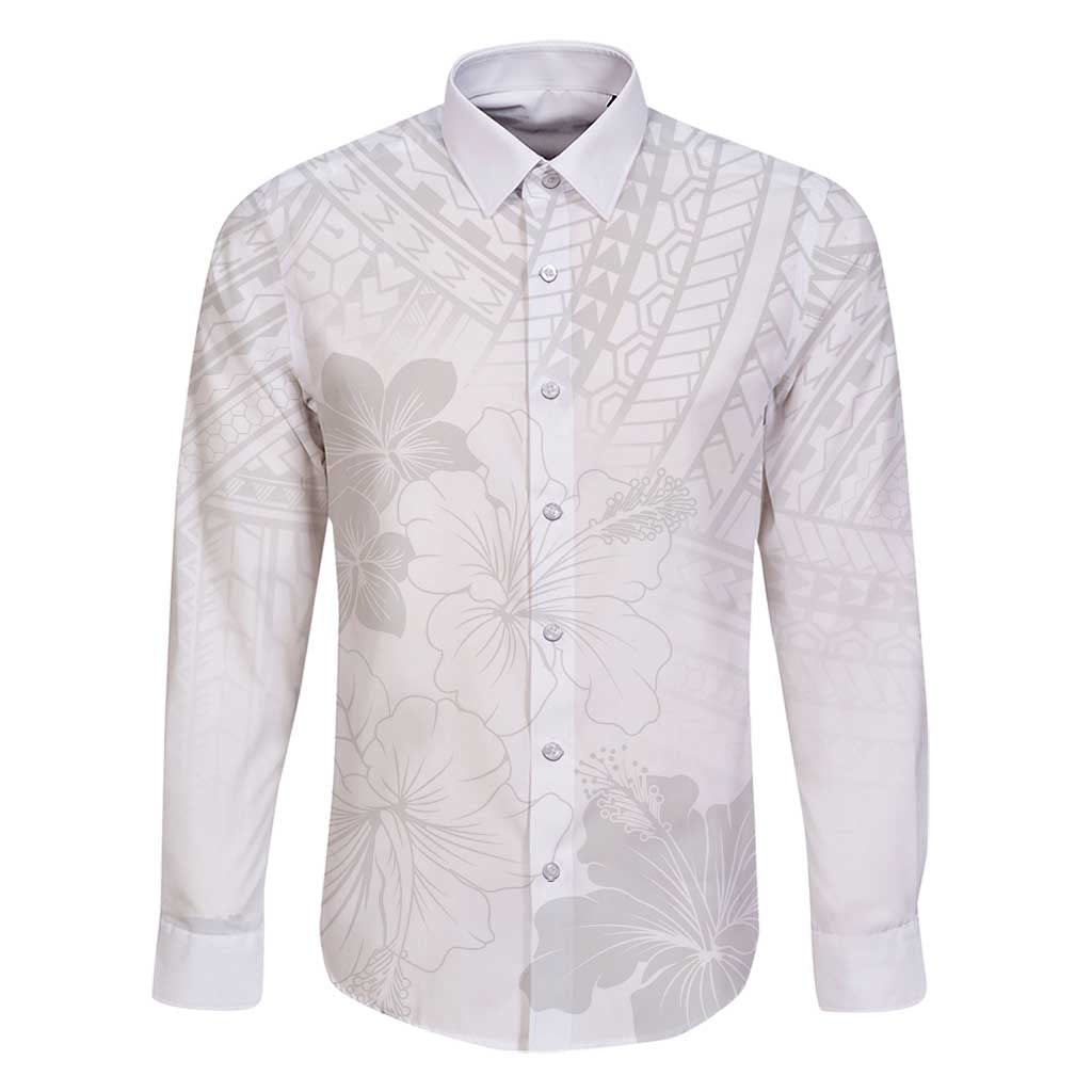 Samoa Lotu Tamaiti Family Matching Summer Maxi Dress and Hawaiian Shirt White Sun Day Beauty Hibiscus Ver02 LT9 Dad's Shirt - Long Sleeve White - Polynesian Pride