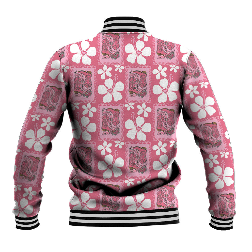 Give Cancer The Boot Pink Cowgirl Baseball Jacket Western Aloha Hibiscus Paniolo Heritage Floral LT9 - Polynesian Pride