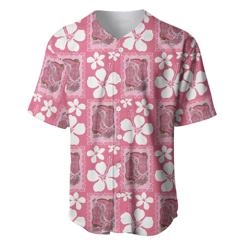 Give Cancer The Boot Pink Cowgirl Baseball Jersey Western Aloha Hibiscus Paniolo Heritage Floral