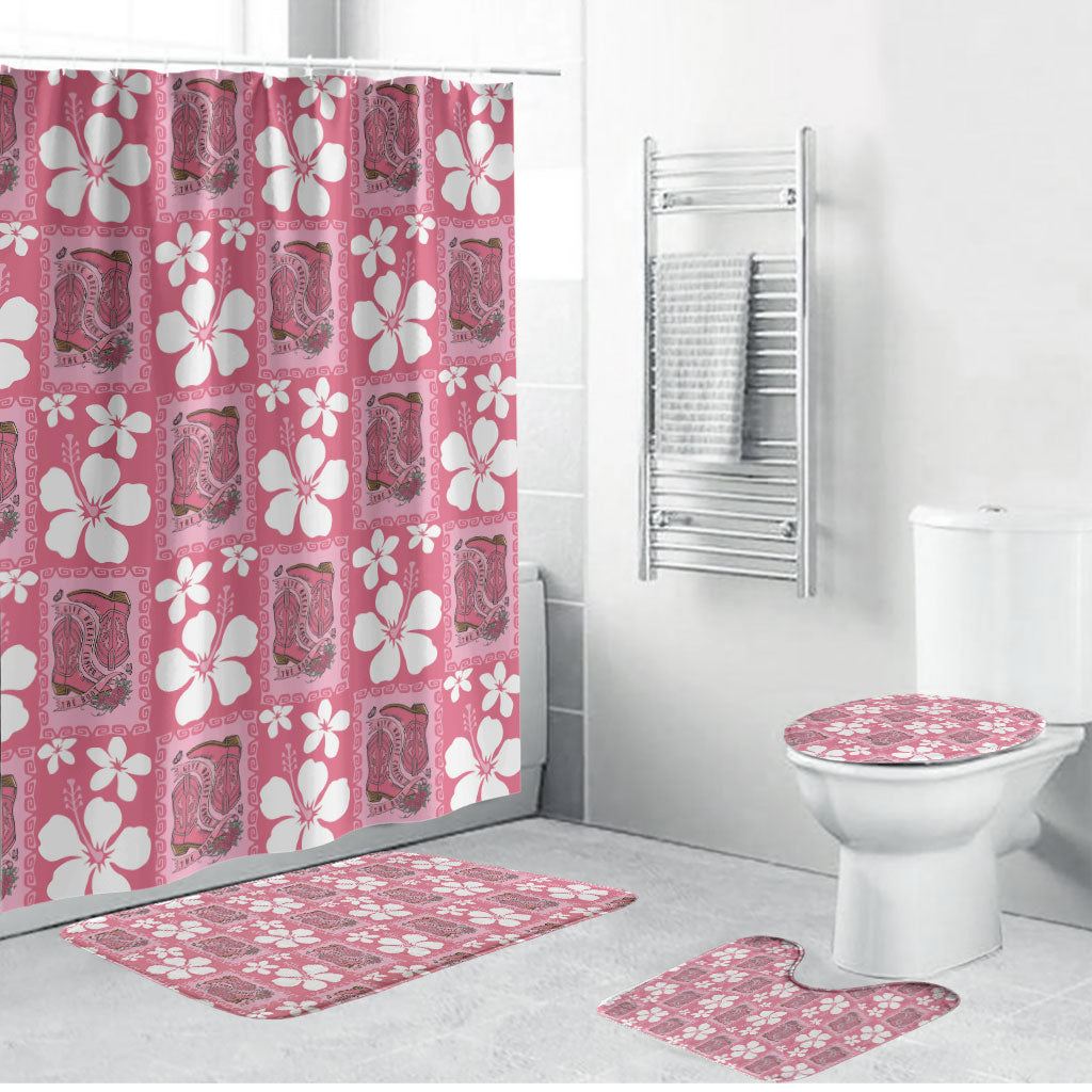Give Cancer The Boot Pink Cowgirl Bathroom Set Western Aloha Hibiscus Paniolo Heritage Floral LT9 Bathroom Set (4 pcs) Pink - Polynesian Pride