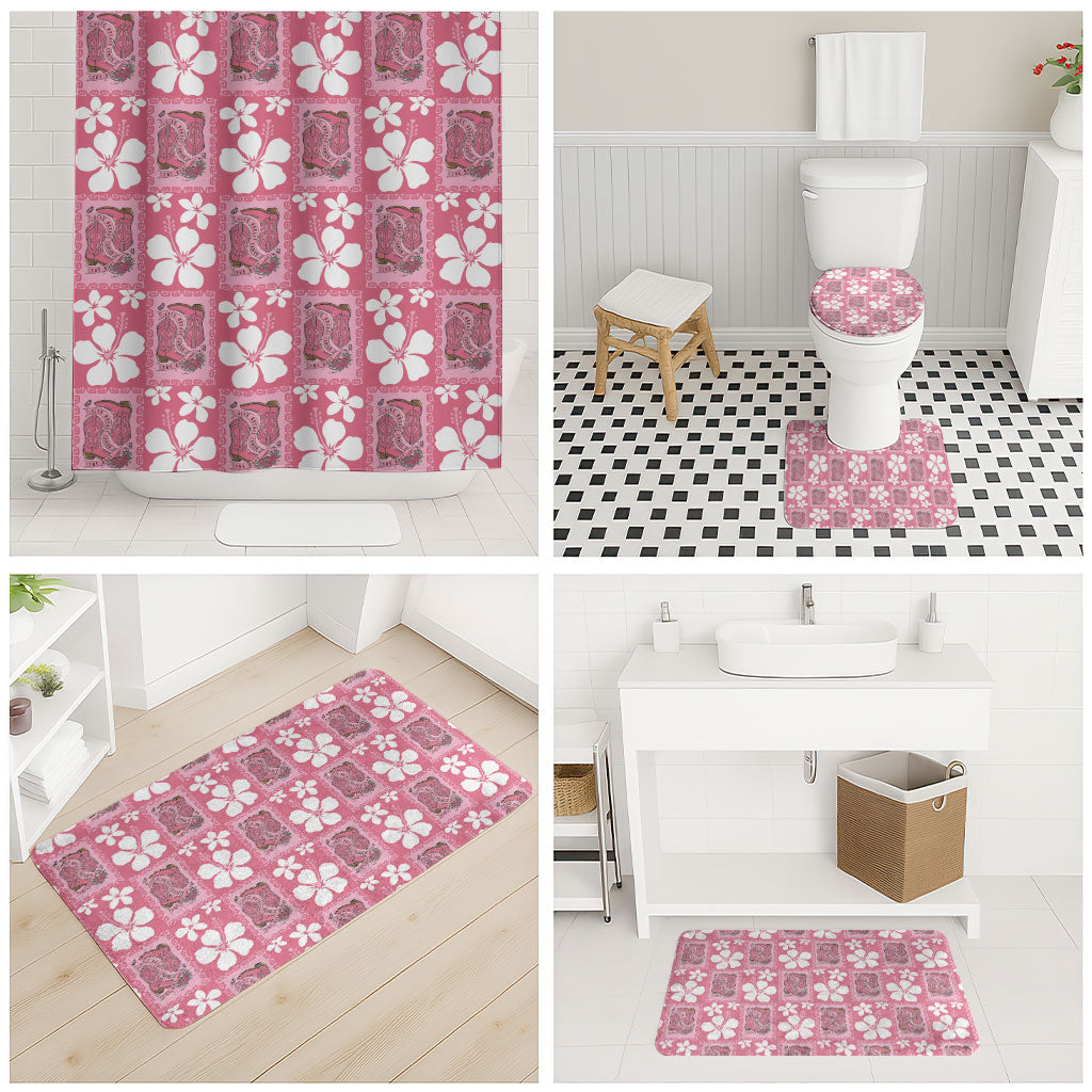 Give Cancer The Boot Pink Cowgirl Bathroom Set Western Aloha Hibiscus Paniolo Heritage Floral LT9 - Polynesian Pride