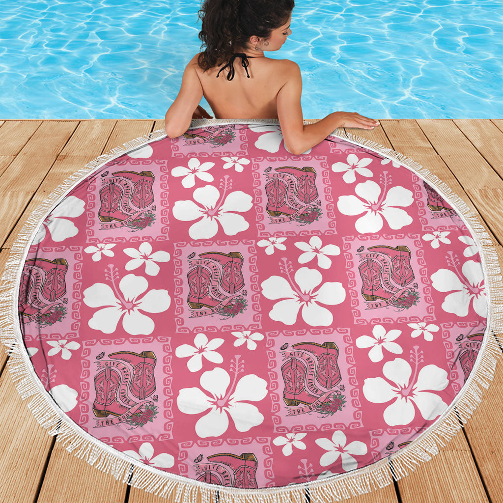 Give Cancer The Boot Pink Cowgirl Beach Blanket Western Aloha Hibiscus Paniolo Heritage Floral LT9 - Polynesian Pride