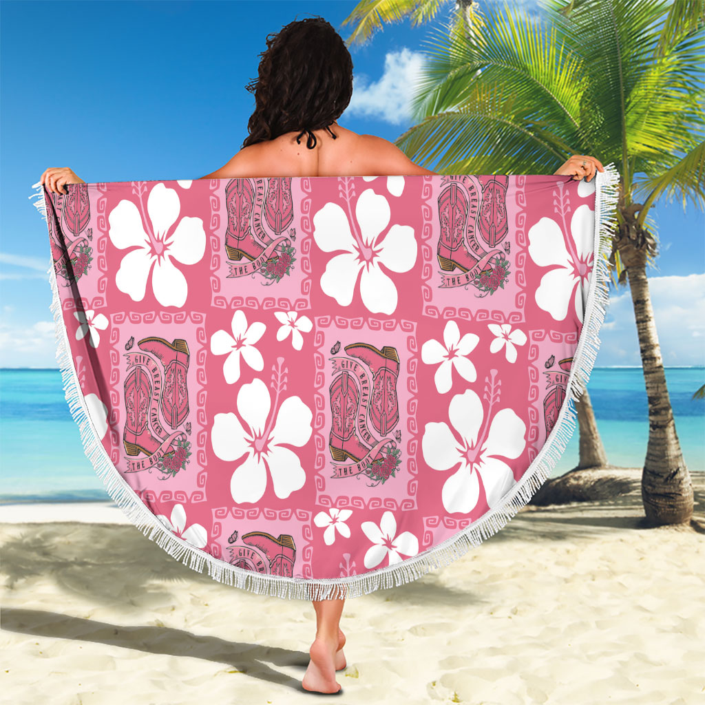 Give Cancer The Boot Pink Cowgirl Beach Blanket Western Aloha Hibiscus Paniolo Heritage Floral LT9 - Polynesian Pride