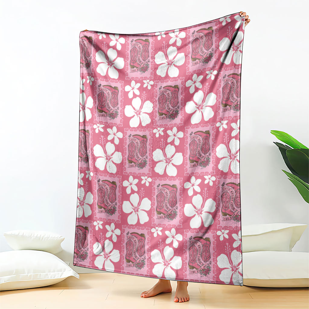 Give Cancer The Boot Pink Cowgirl Blanket Western Aloha Hibiscus Paniolo Heritage Floral LT9 - Polynesian Pride