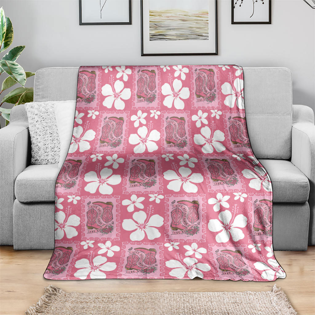 Give Cancer The Boot Pink Cowgirl Blanket Western Aloha Hibiscus Paniolo Heritage Floral LT9 - Polynesian Pride