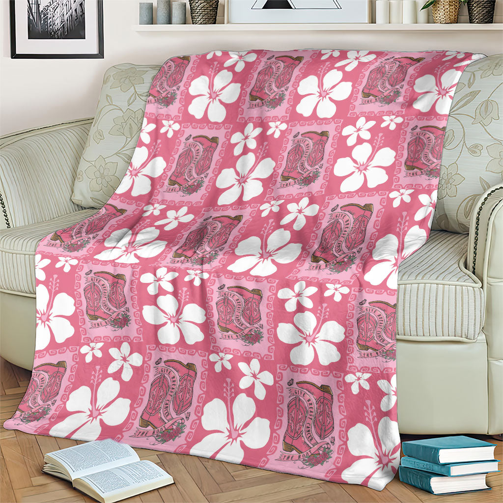 Give Cancer The Boot Pink Cowgirl Blanket Western Aloha Hibiscus Paniolo Heritage Floral LT9 - Polynesian Pride
