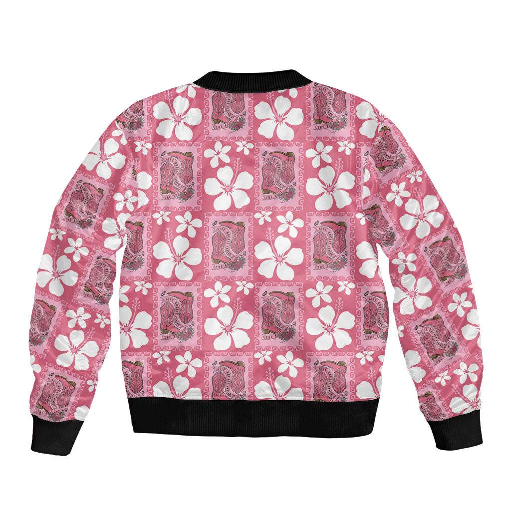 Give Cancer The Boot Pink Cowgirl Bomber Jacket Western Aloha Hibiscus Paniolo Heritage Floral LT9 - Polynesian Pride