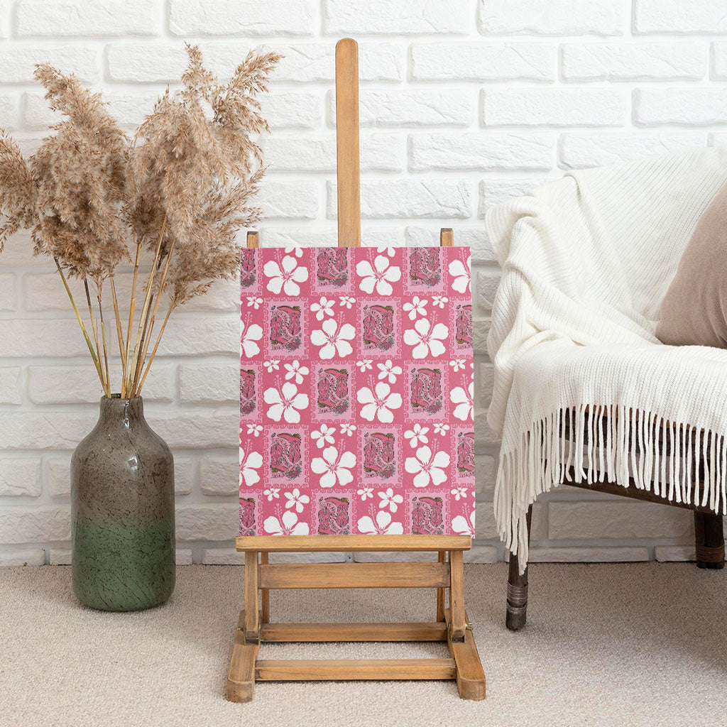 Give Cancer The Boot Pink Cowgirl Canvas Wall Art Western Aloha Hibiscus Paniolo Heritage Floral LT9 - Polynesian Pride