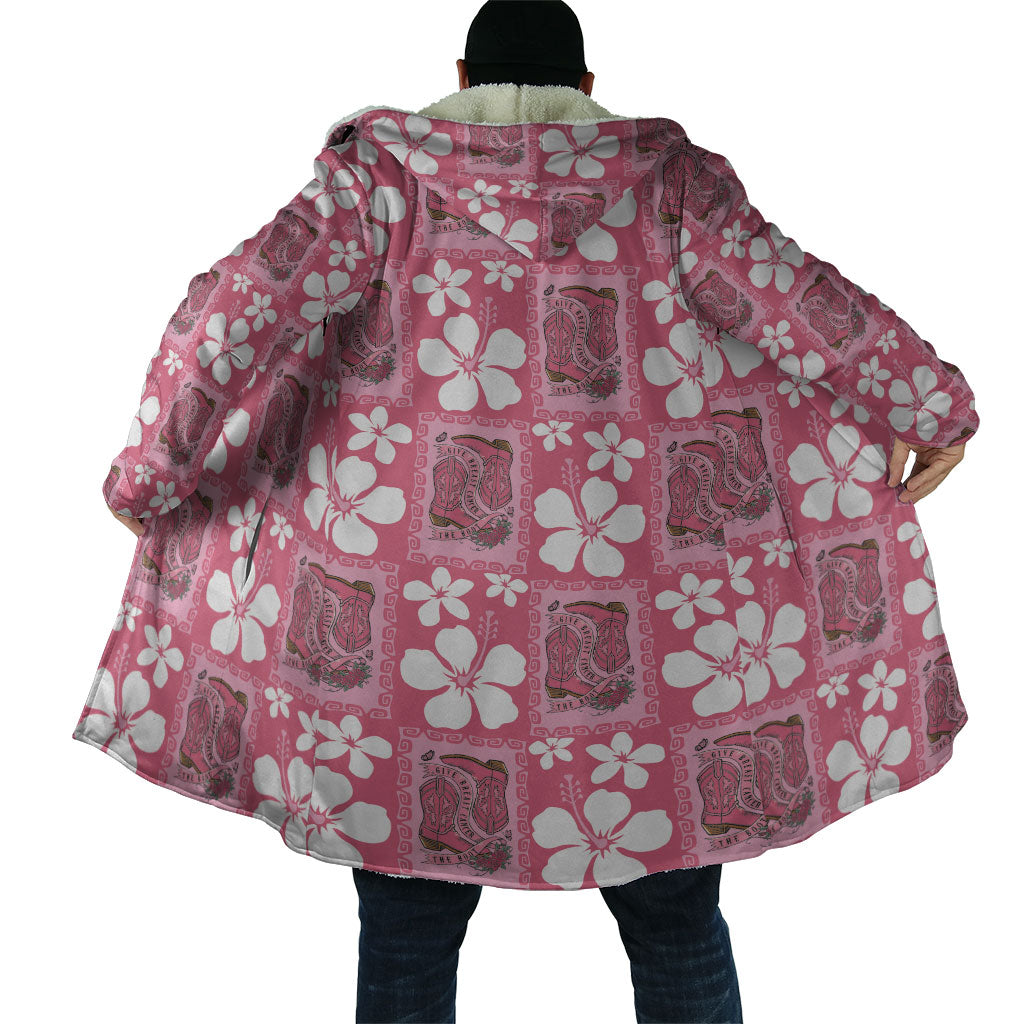 Give Cancer The Boot Pink Cowgirl Cloak Western Aloha Hibiscus Paniolo Heritage Floral LT9 - Polynesian Pride