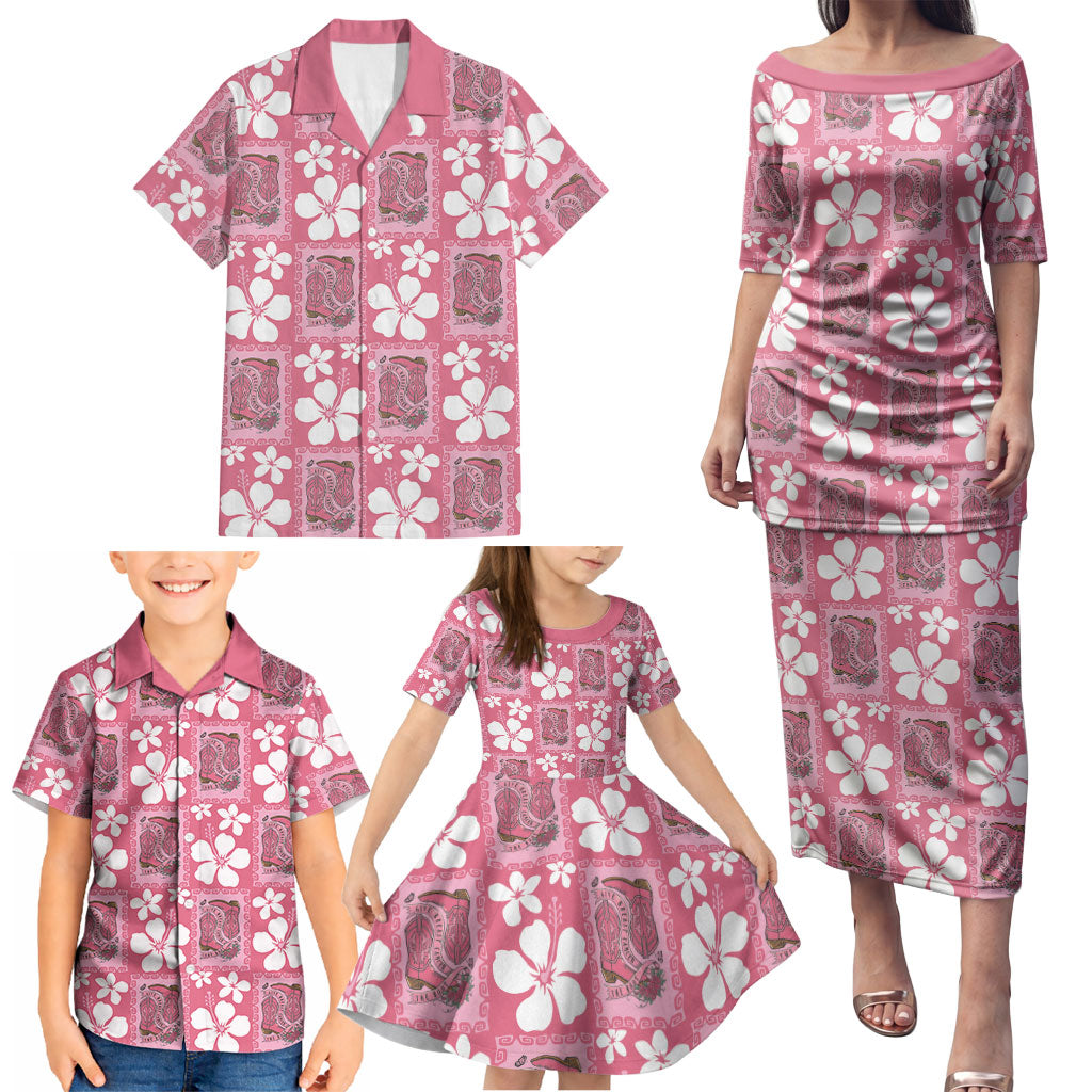 Give Cancer The Boot Pink Cowgirl Family Matching Puletasi and Hawaiian Shirt Western Aloha Hibiscus Paniolo Heritage Floral LT9 - Polynesian Pride