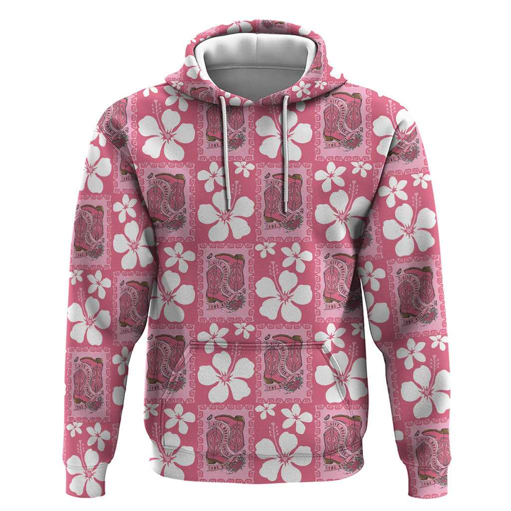 Give Cancer The Boot Pink Cowgirl Hoodie Western Aloha Hibiscus Paniolo Heritage Floral