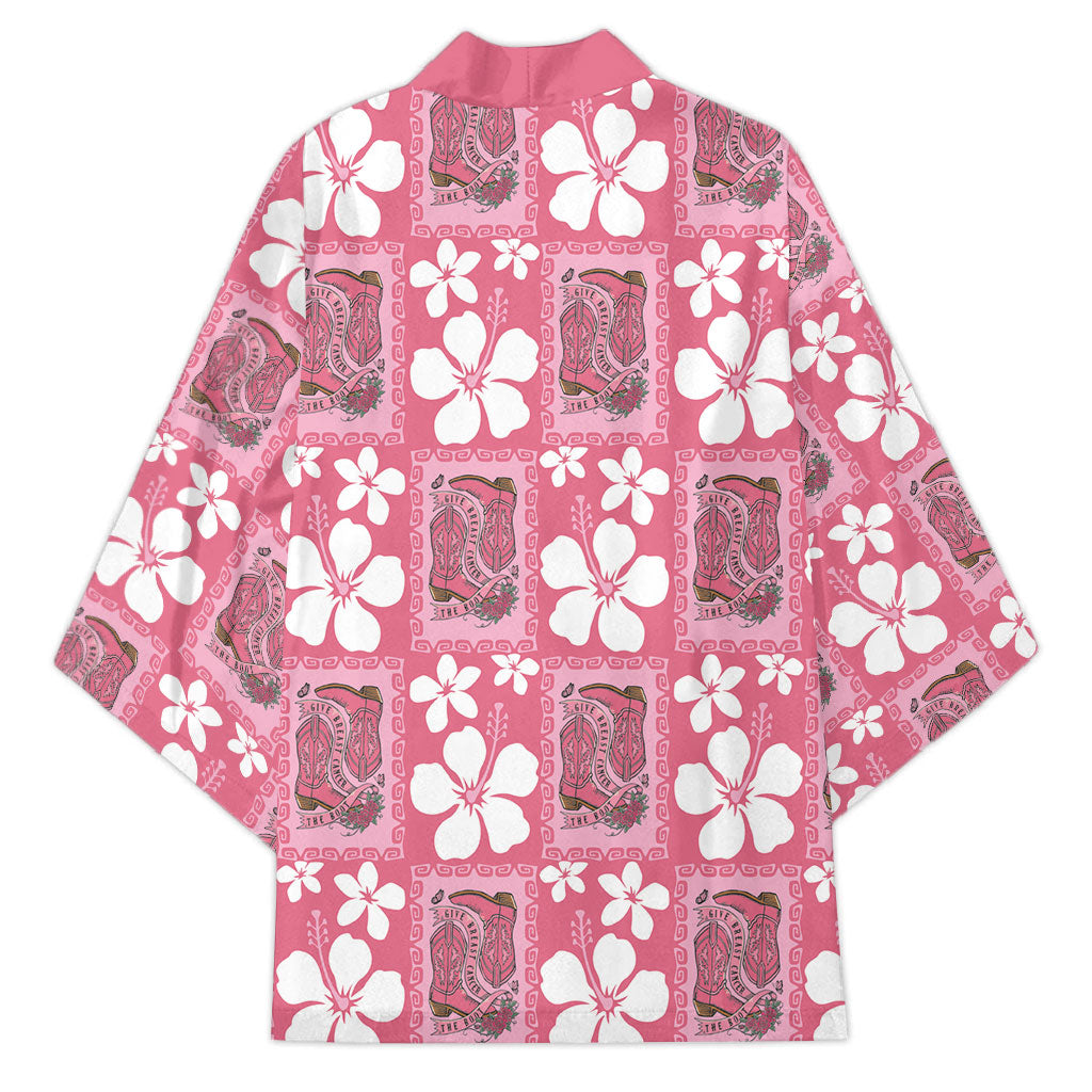 Give Cancer The Boot Pink Cowgirl Kimono Western Aloha Hibiscus Paniolo Heritage Floral LT9 - Polynesian Pride