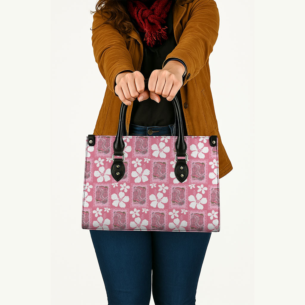 Give Cancer The Boot Pink Cowgirl Leather Bag Western Aloha Hibiscus Paniolo Heritage Floral LT9 - Polynesian Pride