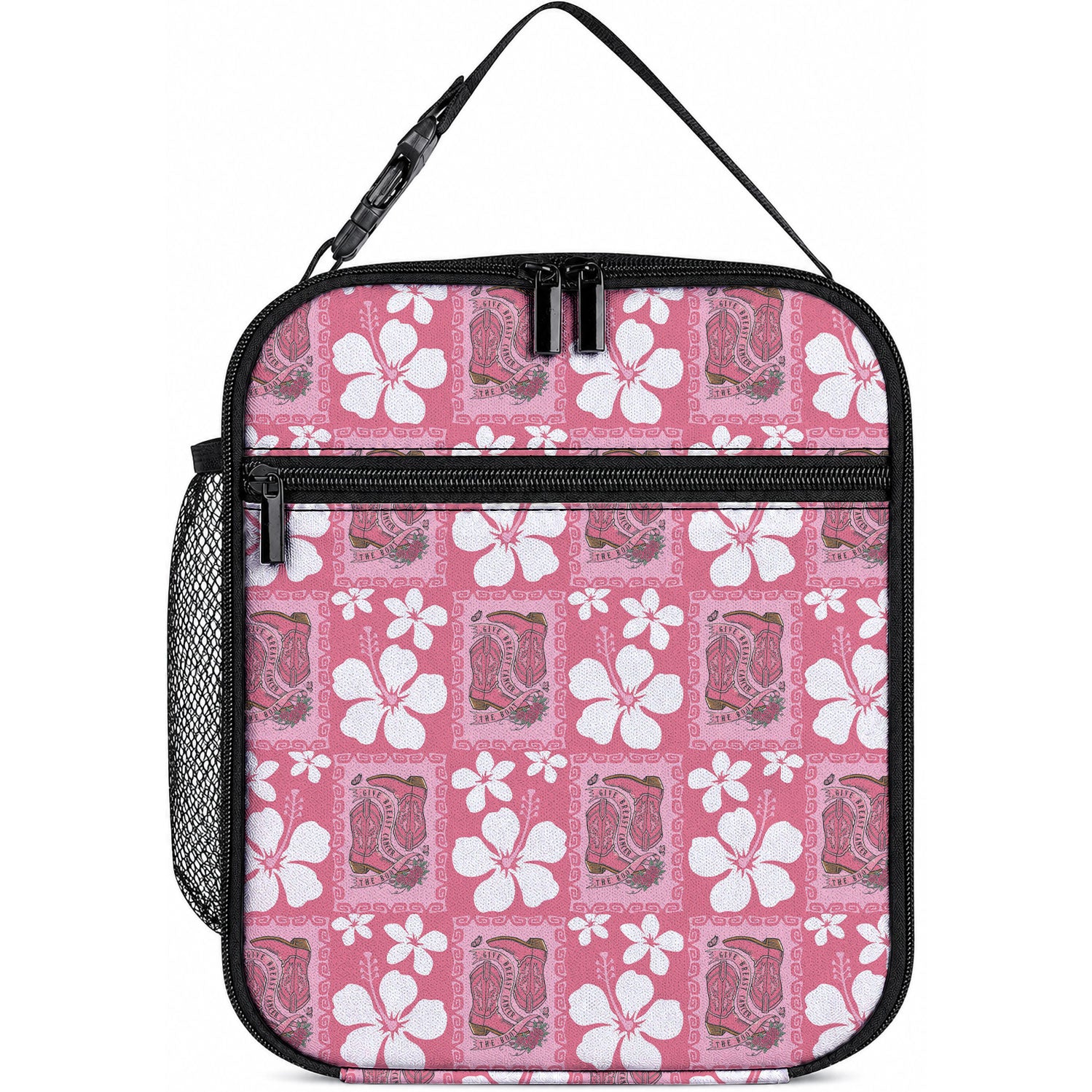 Give Cancer The Boot Pink Cowgirl Lunch Bag Western Aloha Hibiscus Paniolo Heritage Floral LT9 10.2 × 8.3 × 4.3 inch Pink - Polynesian Pride