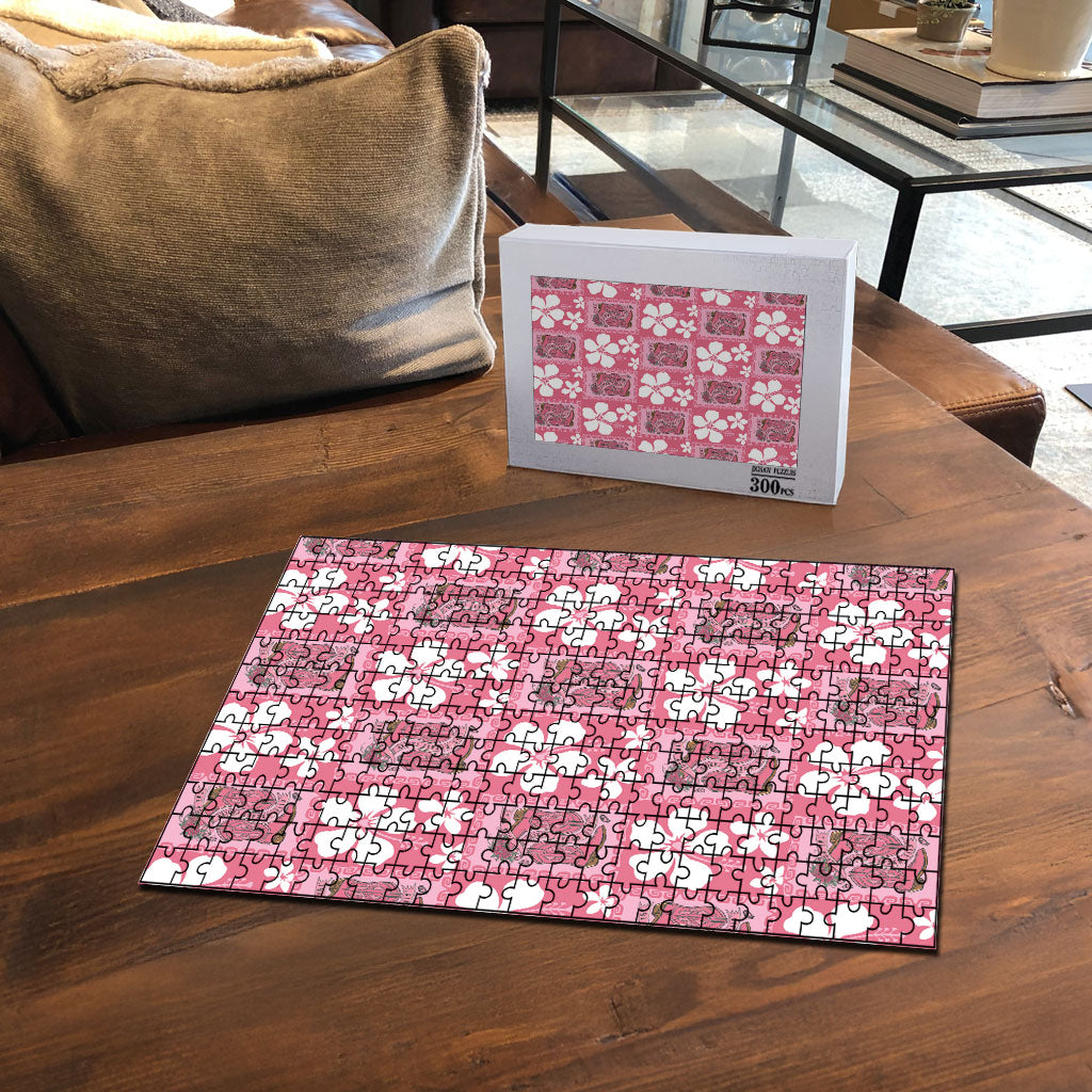 Give Cancer The Boot Pink Cowgirl Puzzle Western Aloha Hibiscus Paniolo Heritage Floral LT9 - Polynesian Pride