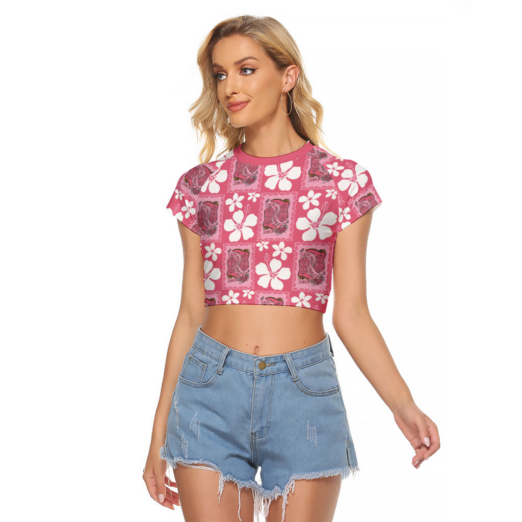 Give Cancer The Boot Pink Cowgirl Raglan Cropped T Shirt Western Aloha Hibiscus Paniolo Heritage Floral LT9 Female Pink - Polynesian Pride