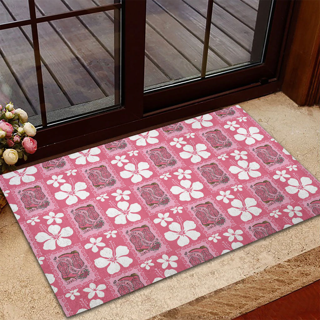 Give Cancer The Boot Pink Cowgirl Rubber Doormat Western Aloha Hibiscus Paniolo Heritage Floral LT9 - Polynesian Pride