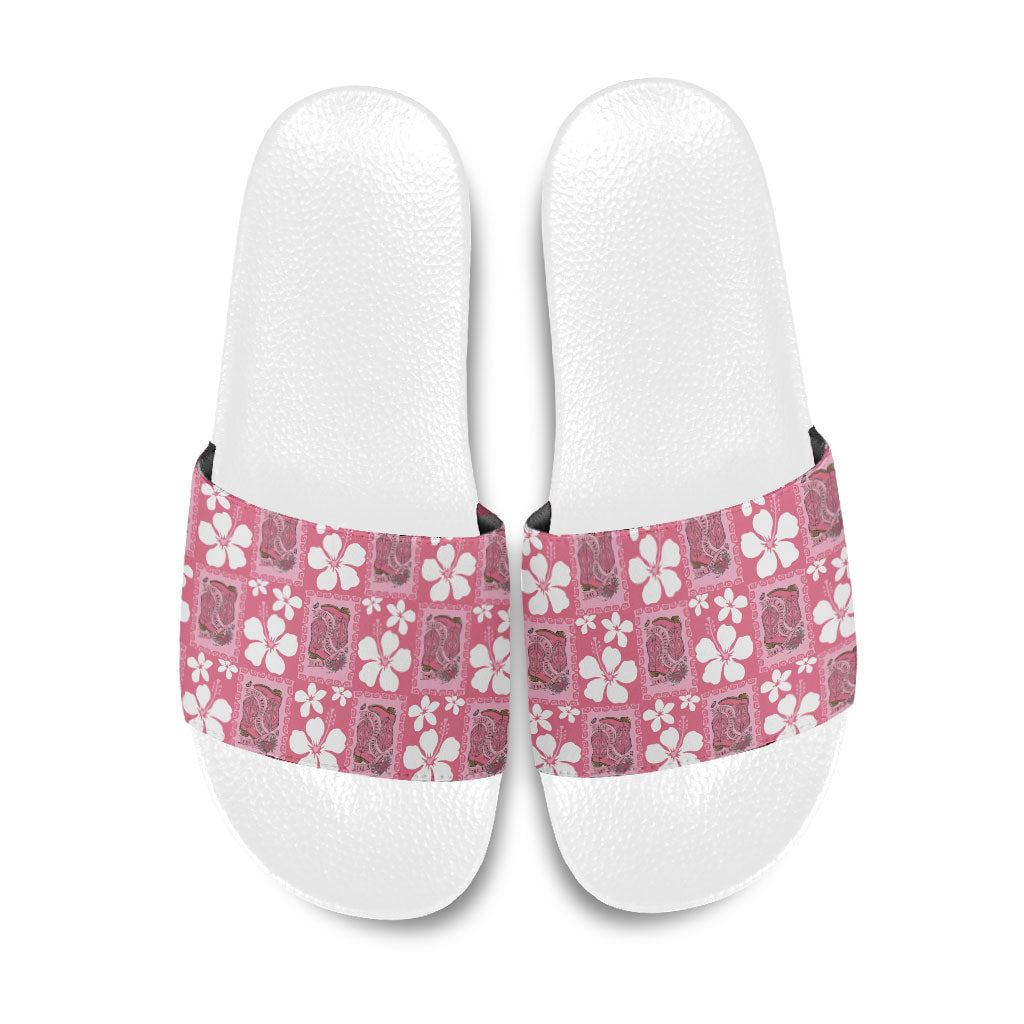 Give Cancer The Boot Pink Cowgirl Slide Sandals Western Aloha Hibiscus Paniolo Heritage Floral LT9 Pink - Polynesian Pride