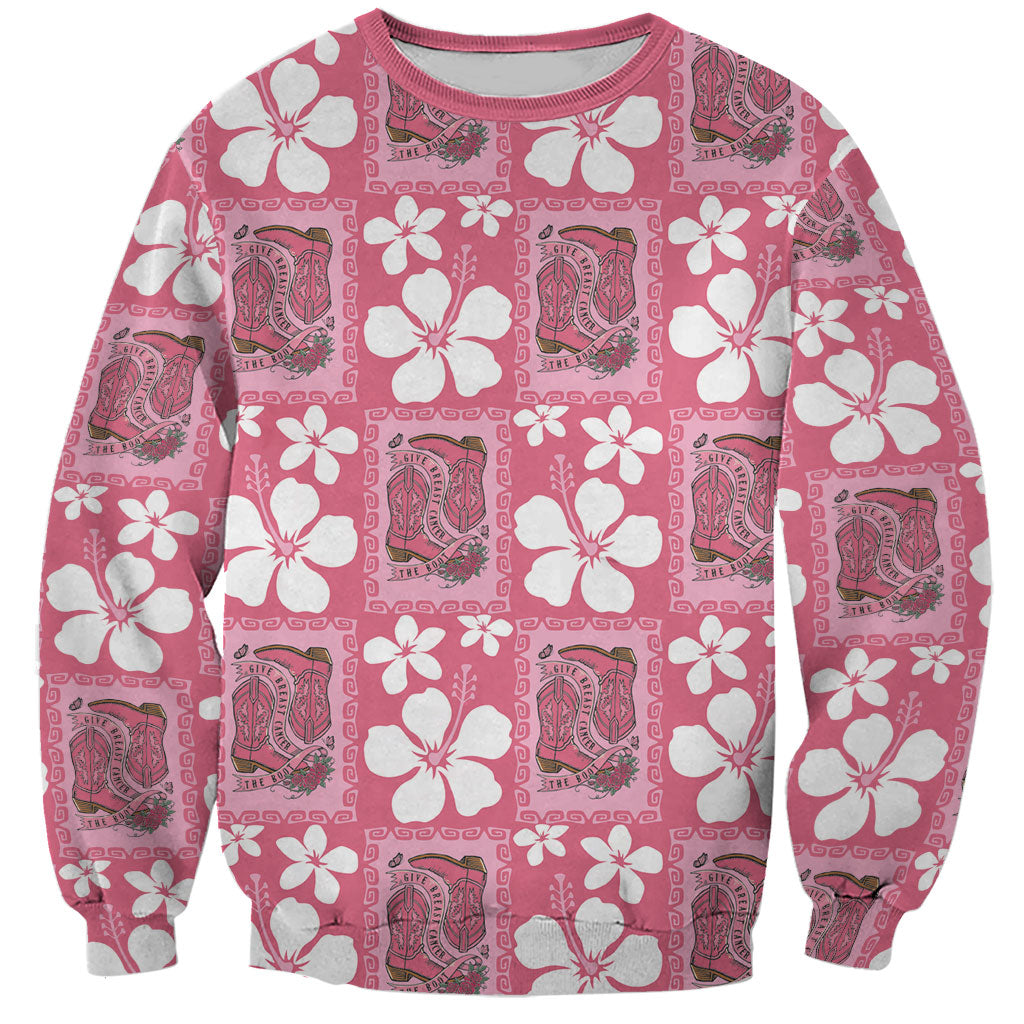 Give Cancer The Boot Pink Cowgirl Sweatshirt Western Aloha Hibiscus Paniolo Heritage Floral LT9 Unisex Pink - Polynesian Pride