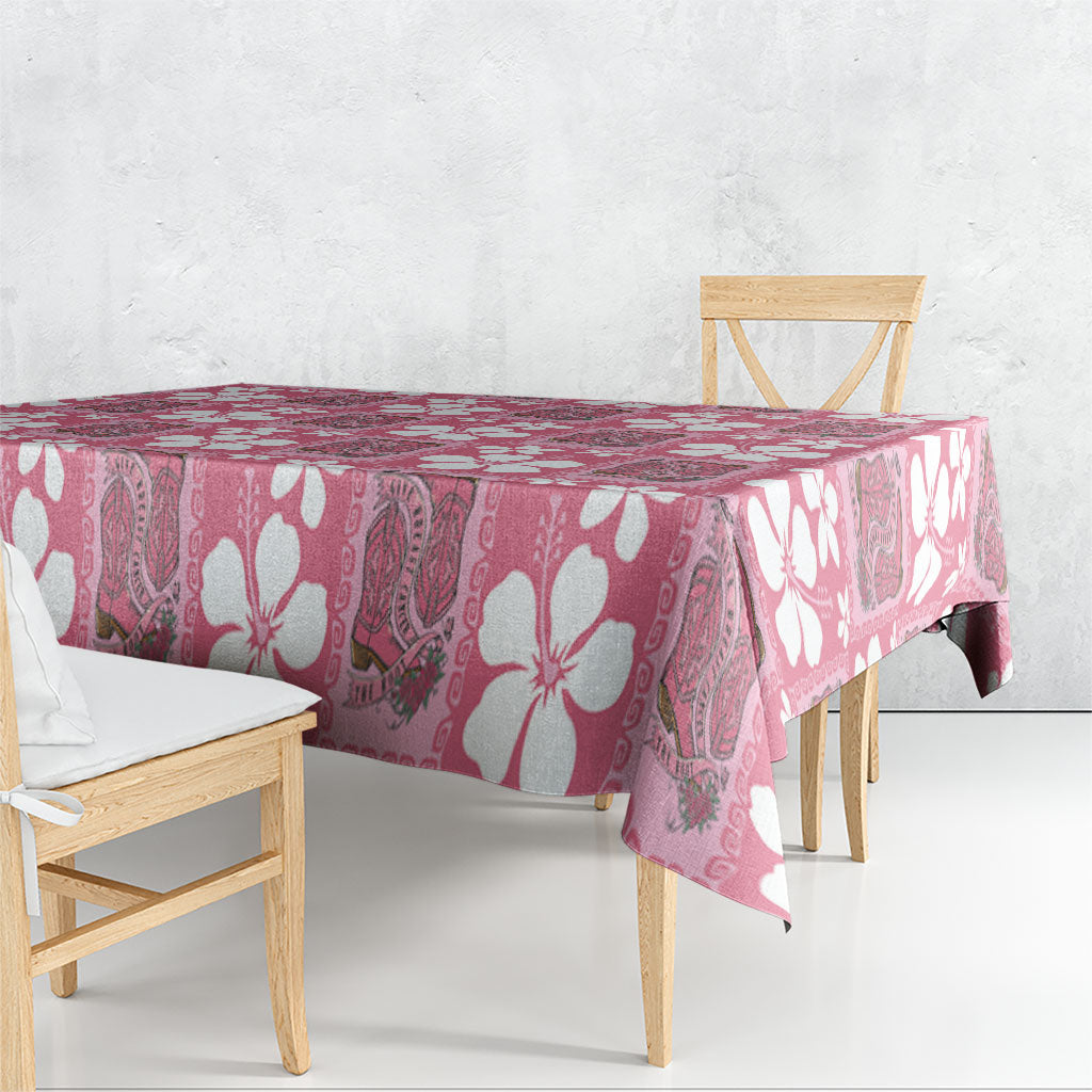 Give Cancer The Boot Pink Cowgirl Tablecloth Western Aloha Hibiscus Paniolo Heritage Floral LT9 - Polynesian Pride