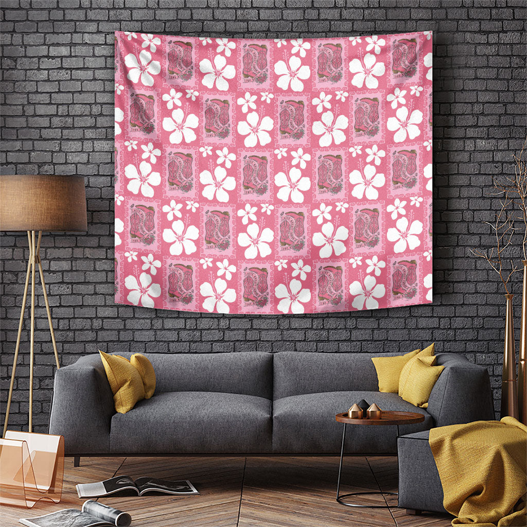 Give Cancer The Boot Pink Cowgirl Tapestry Western Aloha Hibiscus Paniolo Heritage Floral LT9 Pink - Polynesian Pride