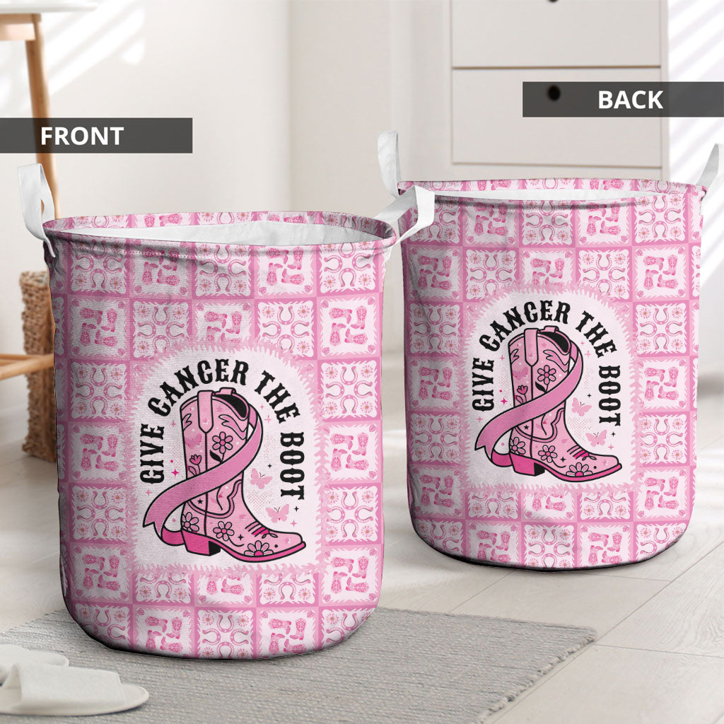 Give Cancer The Boot Pink Cowgirl Laundry Basket Hawaiian Paniolo Mixed Quilt Pattern Style LT9 - Polynesian Pride