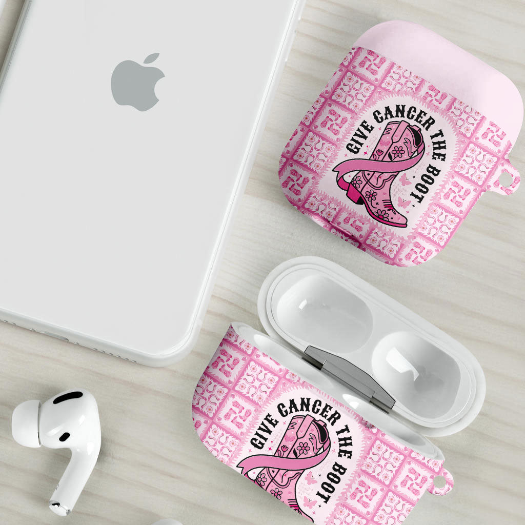 Give Cancer The Boot Pink Cowgirl AirPods Case Hawaiian Paniolo Mixed Quilt Pattern Style LT9 - Polynesian Pride