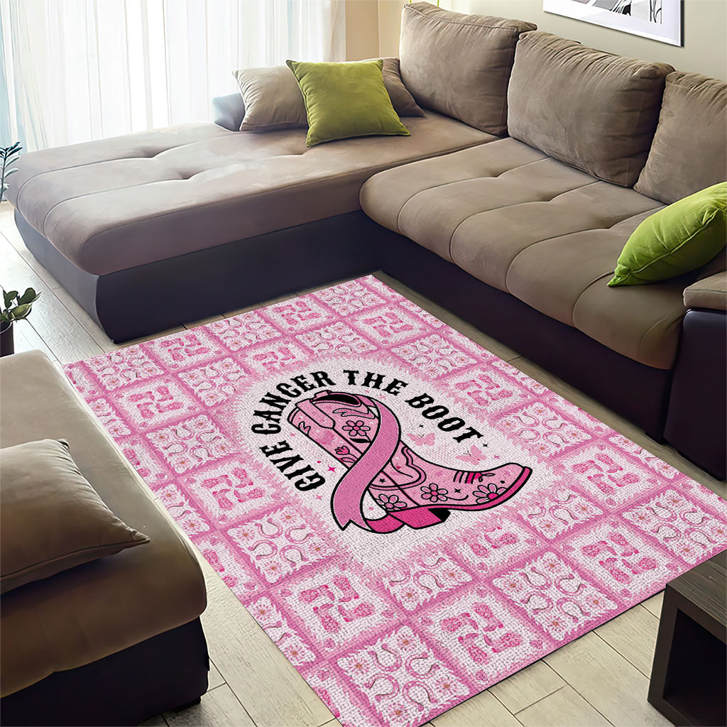 Give Cancer The Boot Pink Cowgirl Area Rug Hawaiian Paniolo Mixed Quilt Pattern Style LT9 - Polynesian Pride