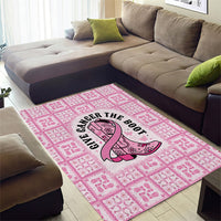 Give Cancer The Boot Pink Cowgirl Area Rug Hawaiian Paniolo Mixed Quilt Pattern Style LT9 - Polynesian Pride