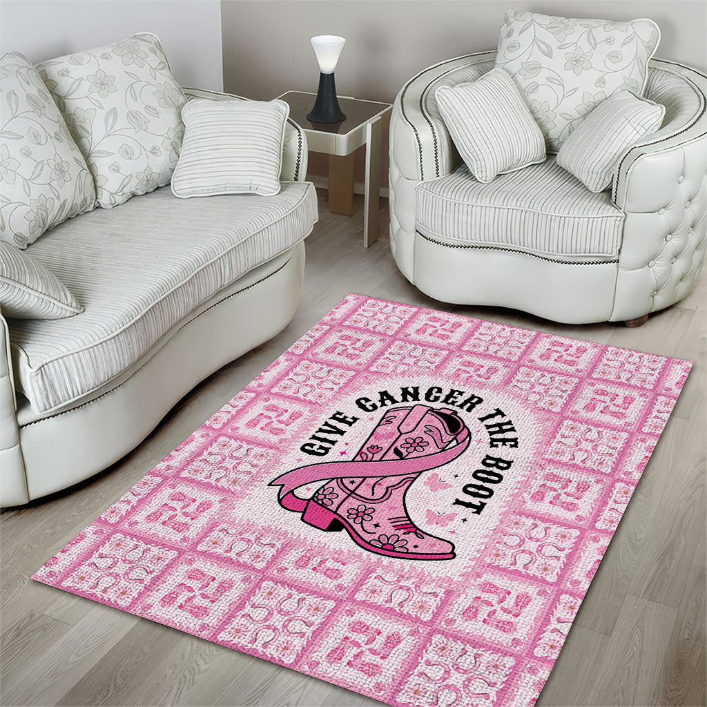 Give Cancer The Boot Pink Cowgirl Area Rug Hawaiian Paniolo Mixed Quilt Pattern Style LT9 - Polynesian Pride