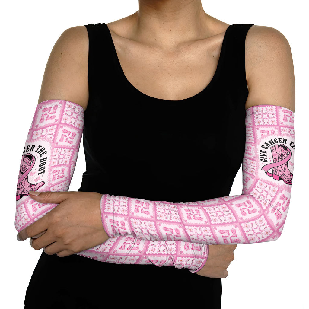 Give Cancer The Boot Pink Cowgirl Arm Sleeves Hawaiian Paniolo Mixed Quilt Pattern Style LT9 - Polynesian Pride