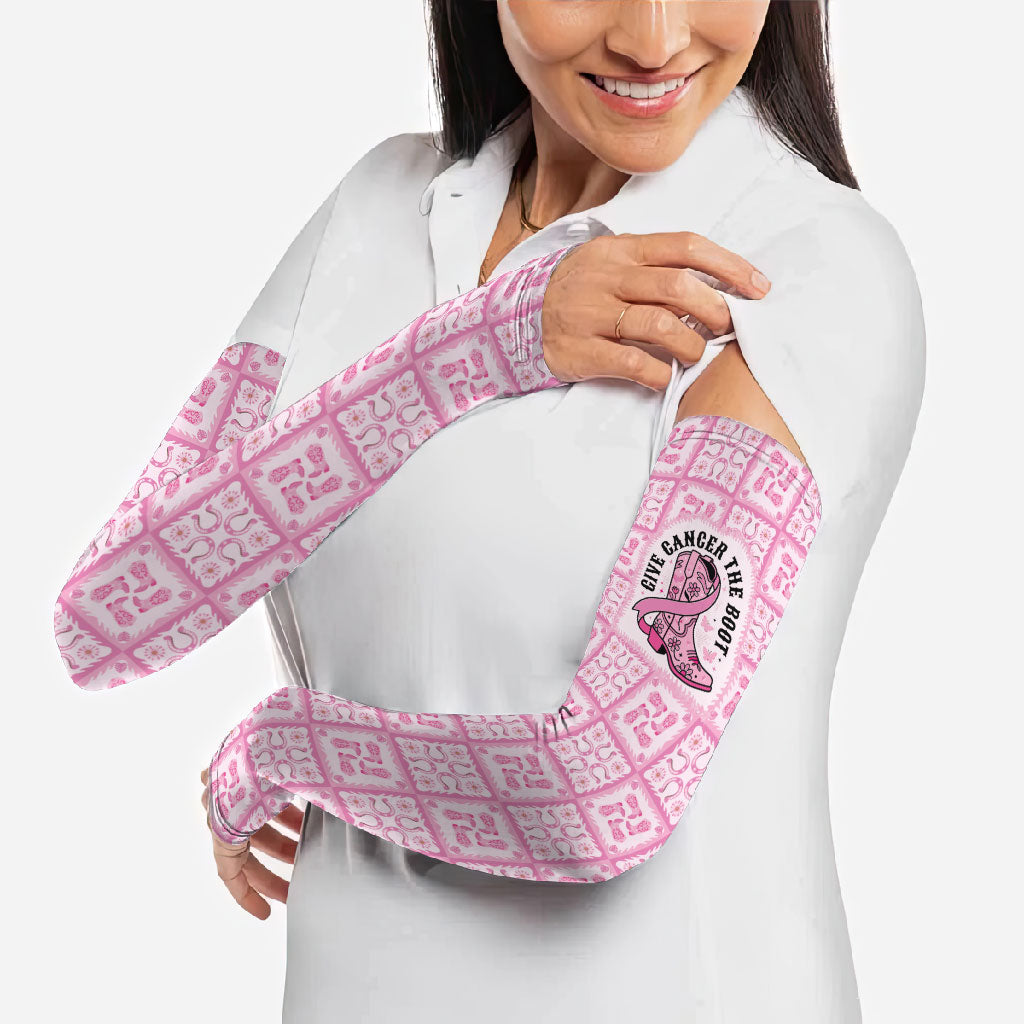 Give Cancer The Boot Pink Cowgirl Arm Sleeves Hawaiian Paniolo Mixed Quilt Pattern Style LT9 - Polynesian Pride