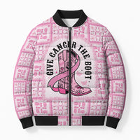 Give Cancer The Boot Pink Cowgirl Bomber Puffer Jacket Hawaiian Paniolo Mixed Quilt Pattern Style LT9 Unisex Pink - Polynesian Pride