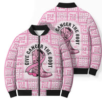 Give Cancer The Boot Pink Cowgirl Bomber Puffer Jacket Hawaiian Paniolo Mixed Quilt Pattern Style LT9 - Polynesian Pride