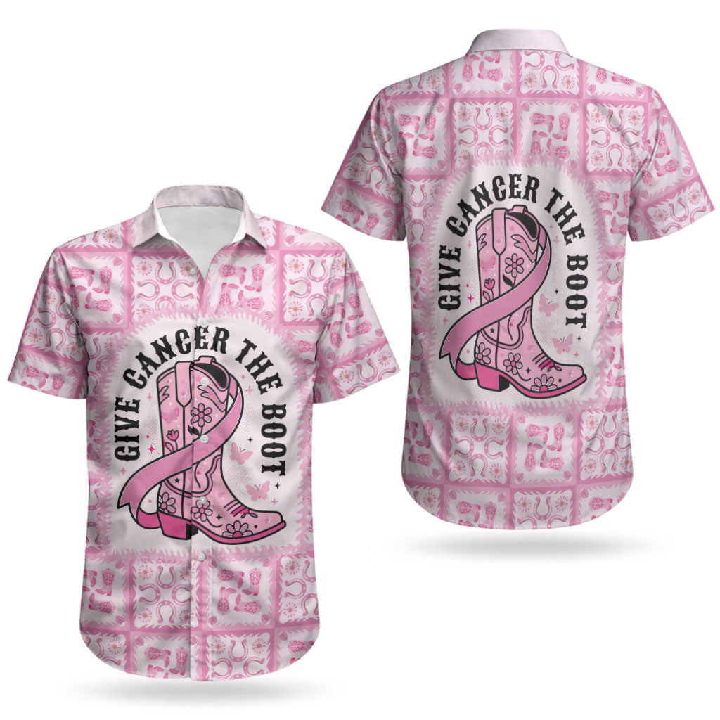 Give Cancer The Boot Pink Cowgirl Couples Matching Puletasi and Hawaiian Shirt Hawaiian Paniolo Mixed Quilt Pattern Style LT9 - Polynesian Pride