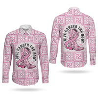 Give Cancer The Boot Pink Cowgirl Couples Matching Summer Maxi Dress and Long Sleeve Button Shirt Hawaiian Paniolo Mixed Quilt Pattern Style LT9 - Polynesian Pride