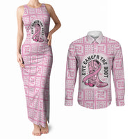 Give Cancer The Boot Pink Cowgirl Couples Matching Tank Maxi Dress and Long Sleeve Button Shirt Hawaiian Paniolo Mixed Quilt Pattern Style LT9 Pink - Polynesian Pride