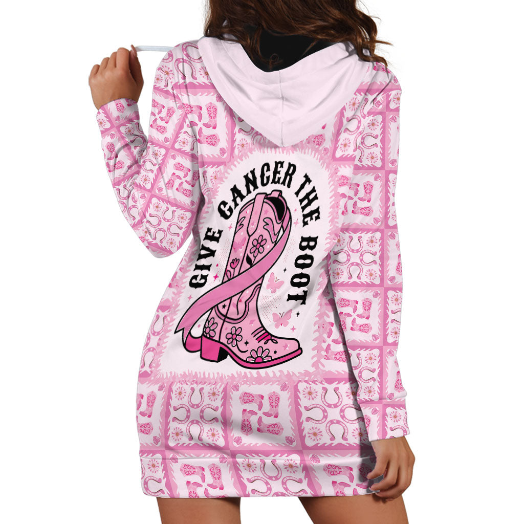 Give Cancer The Boot Pink Cowgirl Hoodie Dress Hawaiian Paniolo Mixed Quilt Pattern Style LT9 - Polynesian Pride