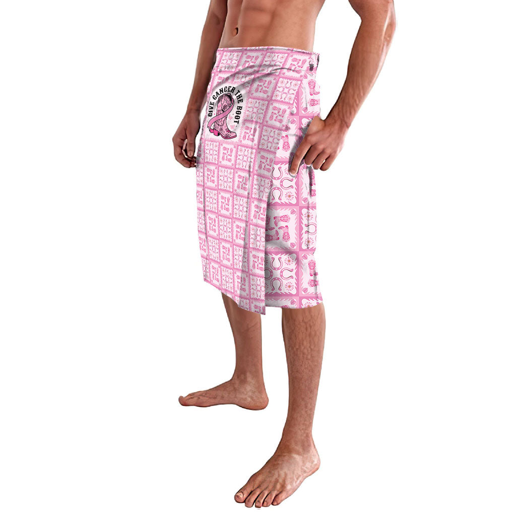 Give Cancer The Boot Pink Cowgirl Lavalava Hawaiian Paniolo Mixed Quilt Pattern Style LT9 - Polynesian Pride